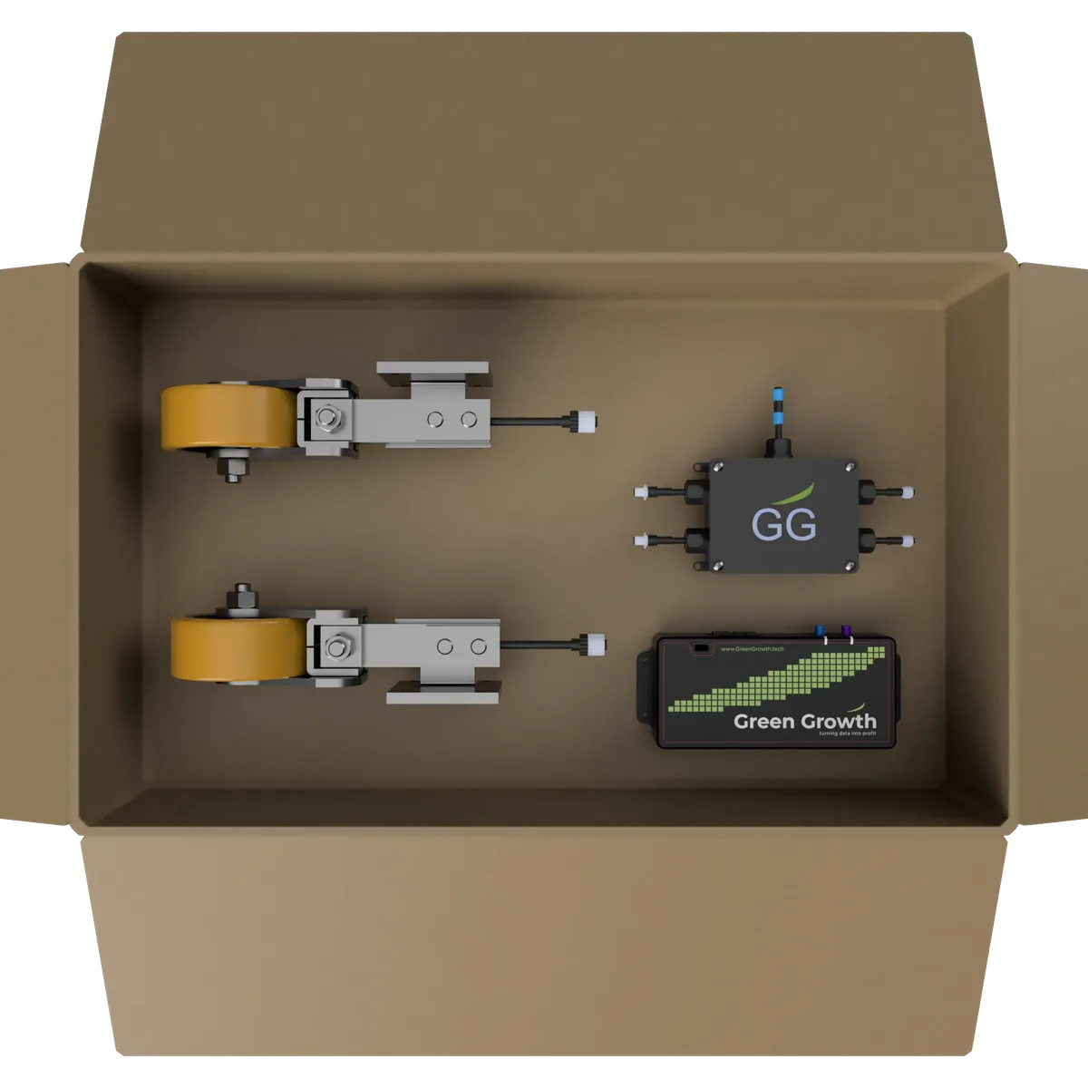 Green Growth retrofit yield monitor kit for bulk crops — load cells, sensor controller and telemetry module